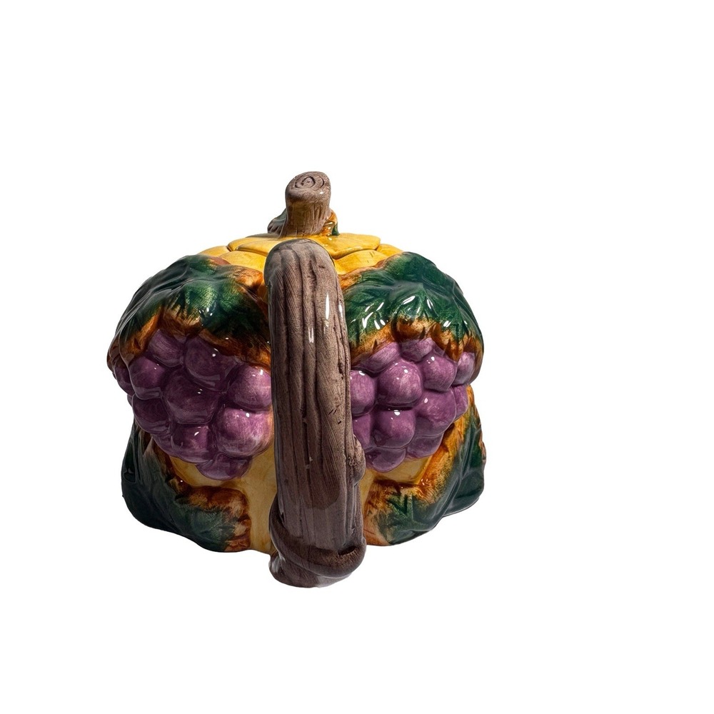 Vintage Ceramic Thanksgiving Banquet Teapot with Lid Grapes Leaves Corn Pumpkin - Picture 2 of 12